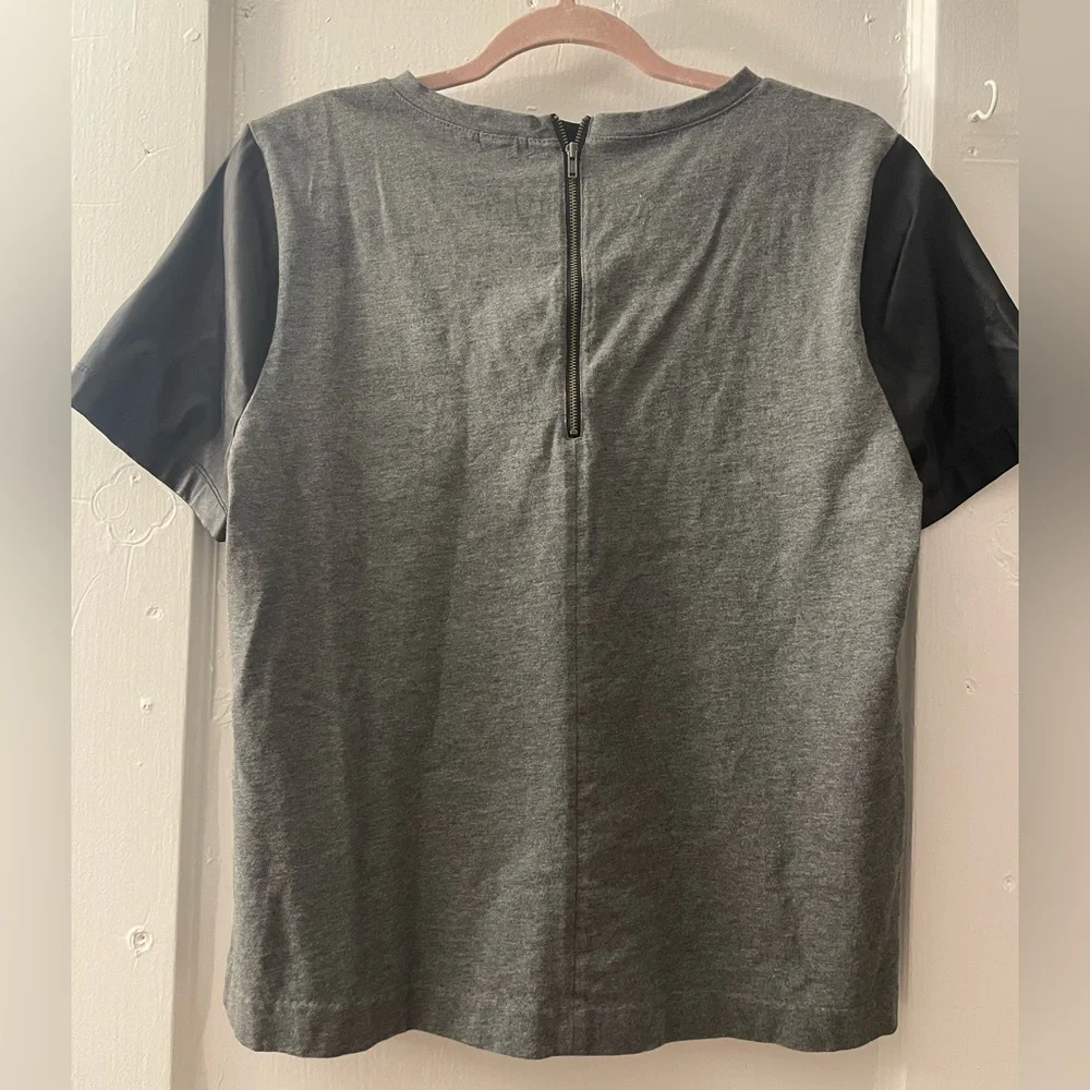 Leather sleeved short sleeve top - Picture 3 of 3